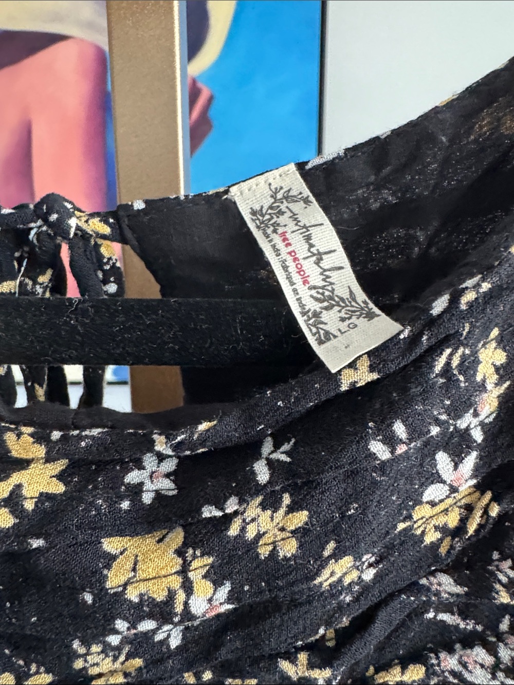 Free People Intimately Dessa Floral Bodysuit Size L Boho Puff Sleeve Peasant Top - Picture 4 of 11